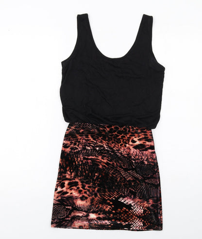 MINKPINK Womens Black Geometric Viscose Mini Size XS Scoop Neck Pullover