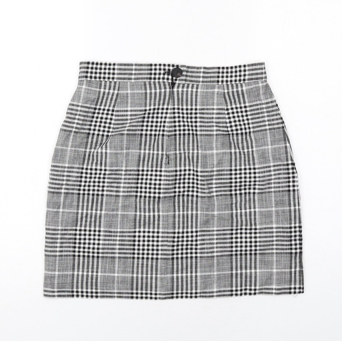 Mango Womens Black Plaid Viscose A-Line Skirt Size 12 Zip