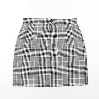 Mango Womens Black Plaid Viscose A-Line Skirt Size 12 Zip