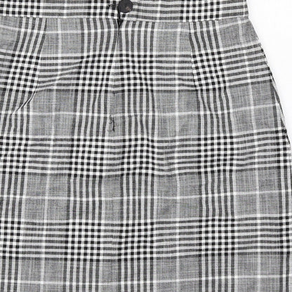Mango Womens Black Plaid Viscose A-Line Skirt Size 12 Zip
