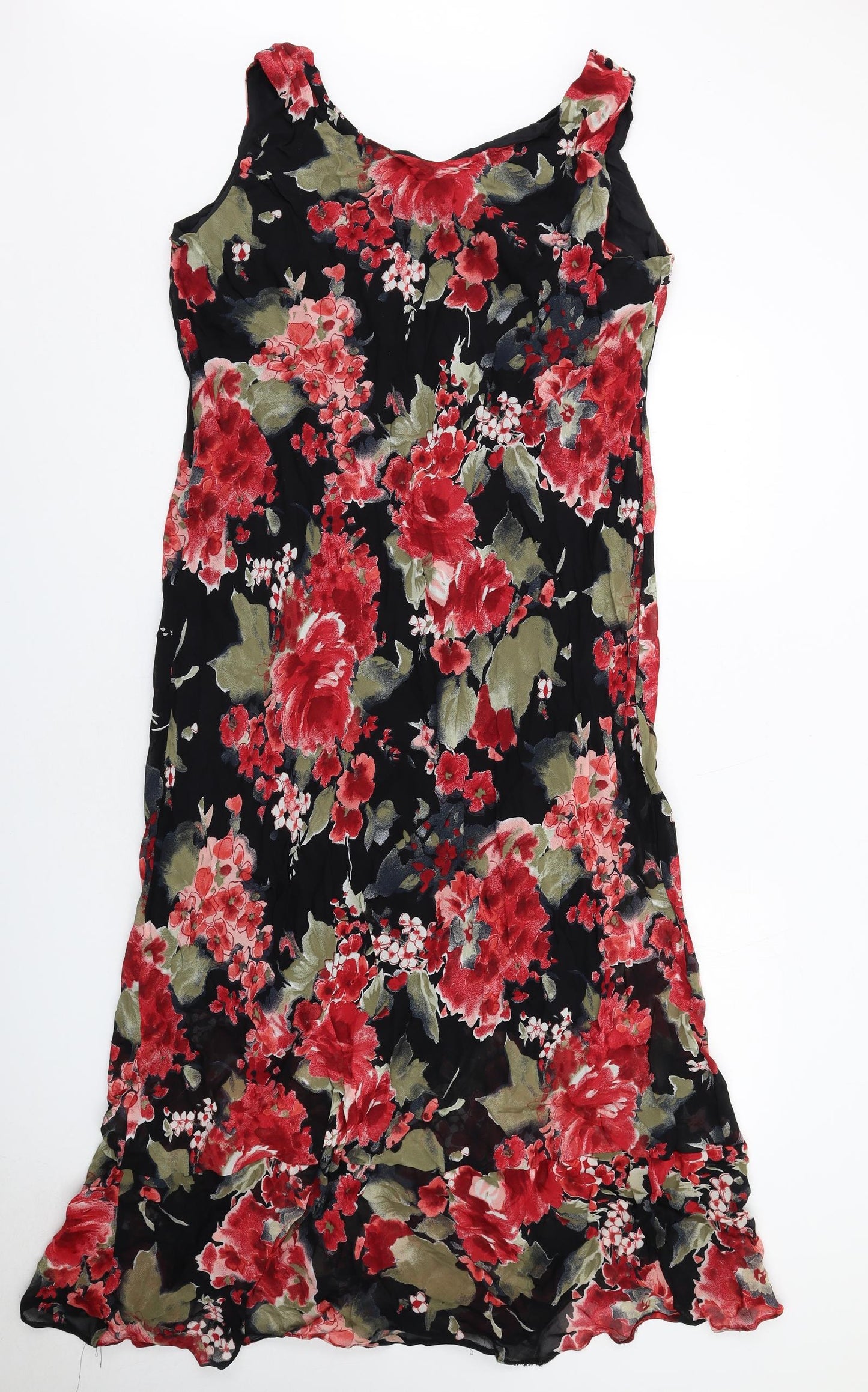 Ann Harvey Womens Black Floral Viscose Maxi Size 24 V-Neck Pullover