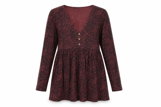 New Look Womens Red Animal Print Viscose Tunic Blouse Size 10 V-Neck - Leopard Print