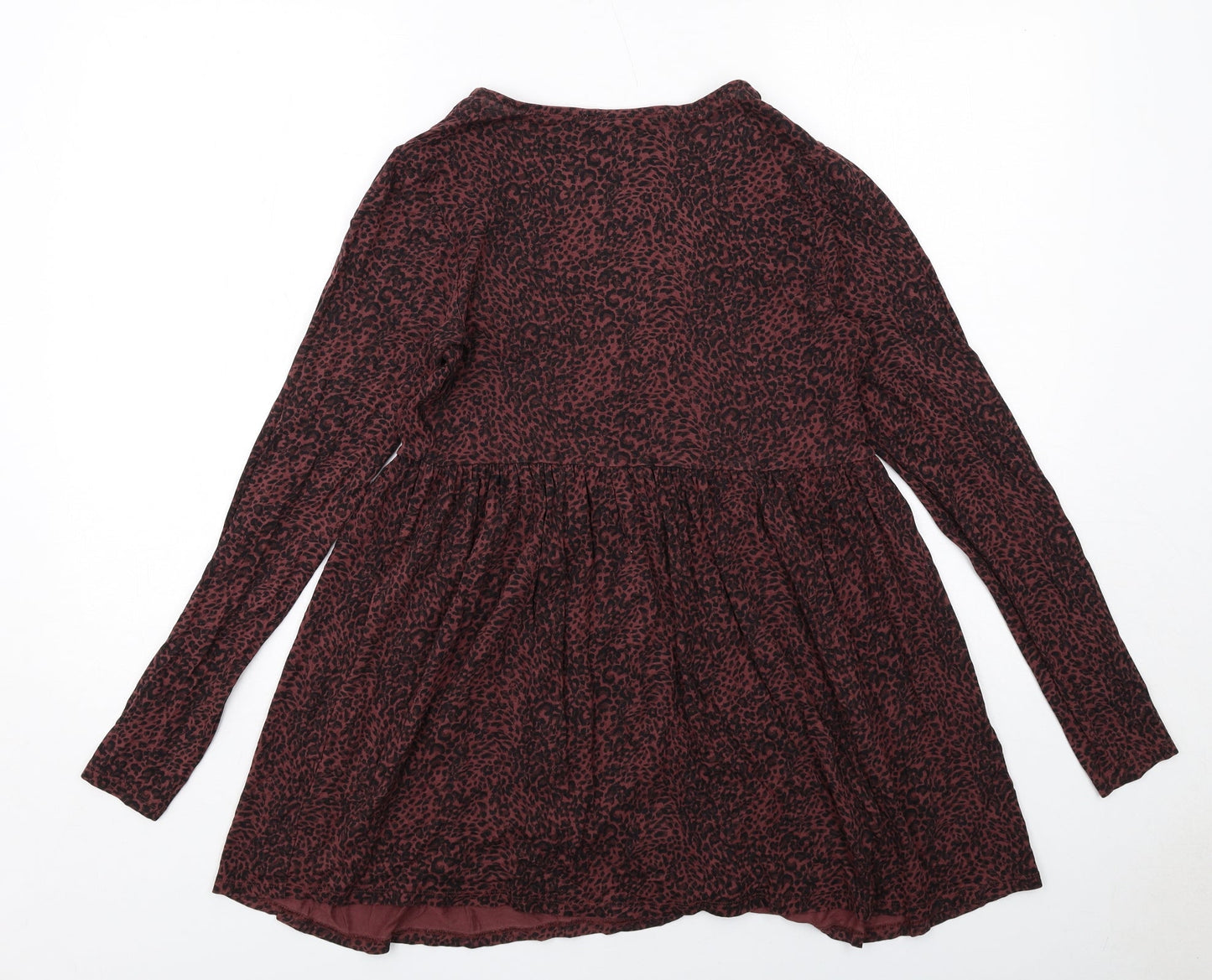 New Look Womens Red Animal Print Viscose Tunic Blouse Size 10 V-Neck - Leopard Print