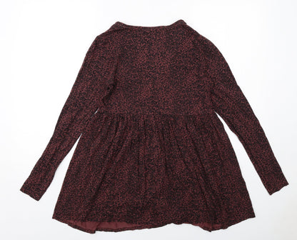 New Look Womens Red Animal Print Viscose Tunic Blouse Size 10 V-Neck - Leopard Print