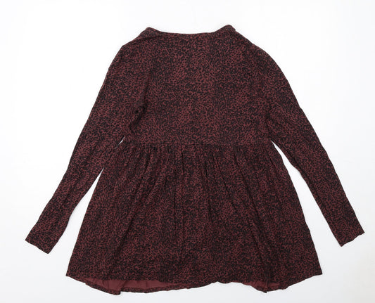 New Look Womens Red Animal Print Viscose Tunic Blouse Size 10 V-Neck - Leopard Print