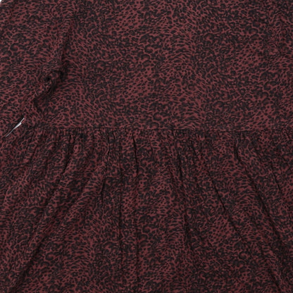 New Look Womens Red Animal Print Viscose Tunic Blouse Size 10 V-Neck - Leopard Print