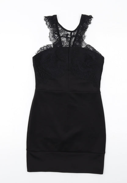 Topshop Womens Black Polyester Bodycon Size 8 Round Neck Zip