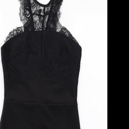 Topshop Womens Black Polyester Bodycon Size 8 Round Neck Zip