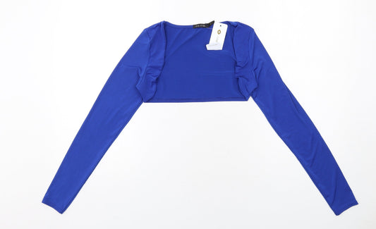 I SAW IT FIRST Womens Blue Polyester Cropped Blouse Size 6 Boat Neck - Shrug Top
