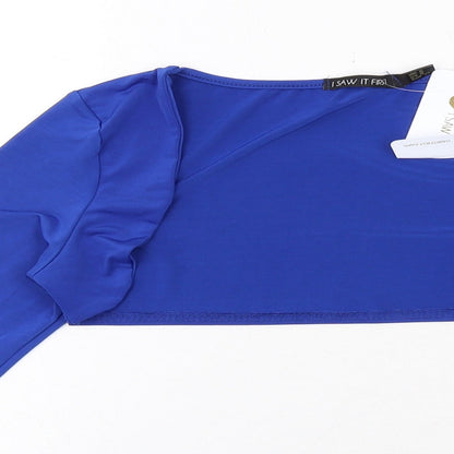 I SAW IT FIRST Womens Blue Polyester Cropped Blouse Size 6 Boat Neck - Shrug Top