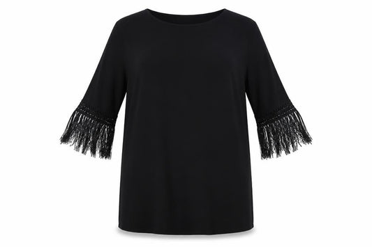 Front view of ASOS women’s black polyester a-line, size UK 10, round neck pullover