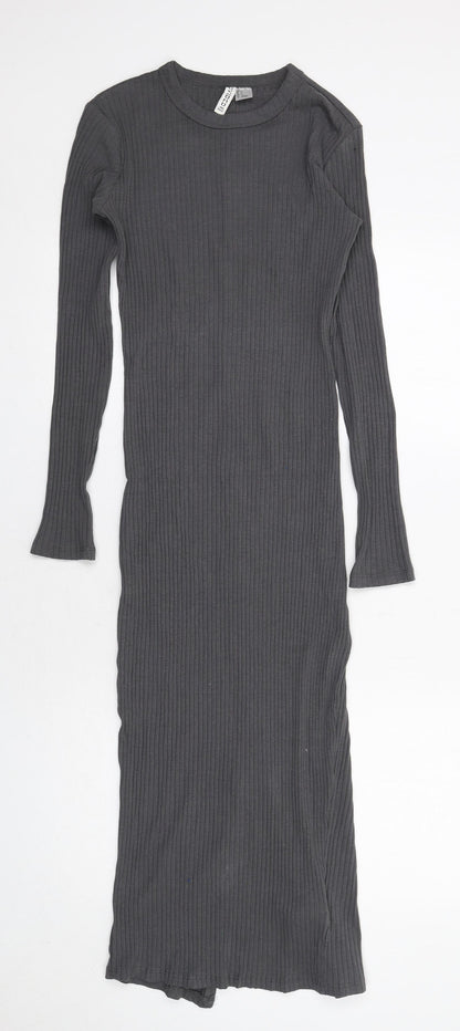 H&M Womens Grey Cotton Jumper Dress Size S Round Neck Pullover