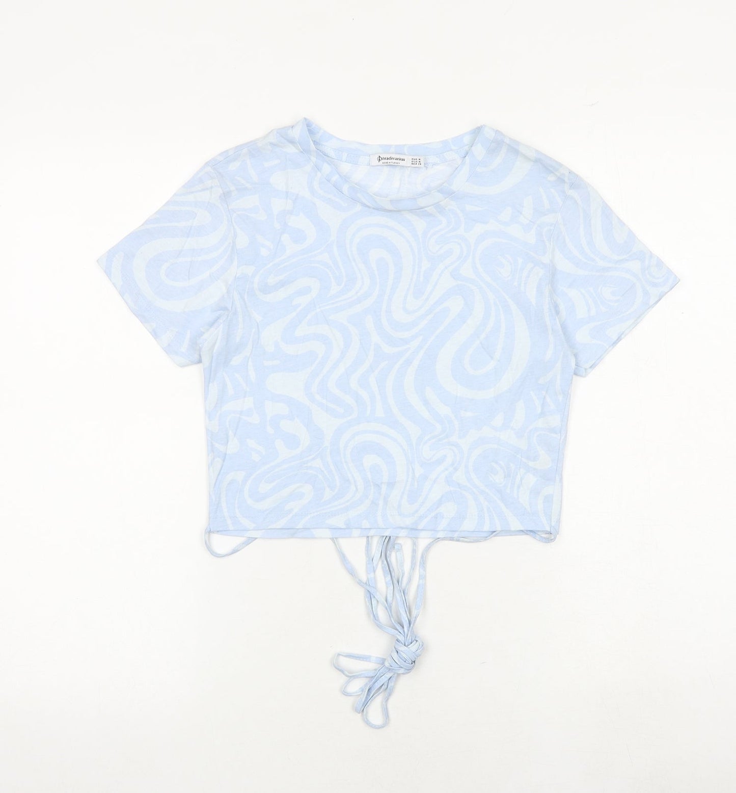 Womens UK Size M Stradivarius Blue Cropped T-Shirt