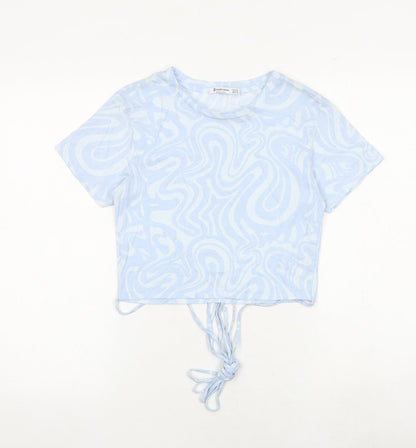 Womens UK Size M Stradivarius Blue Cropped T-Shirt