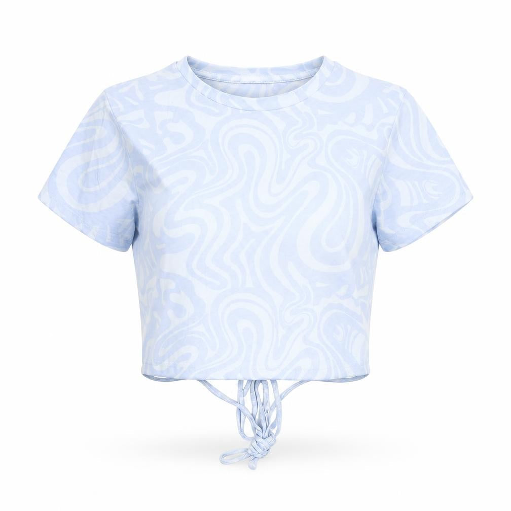 Womens UK Size M Stradivarius Blue Cropped T-Shirt