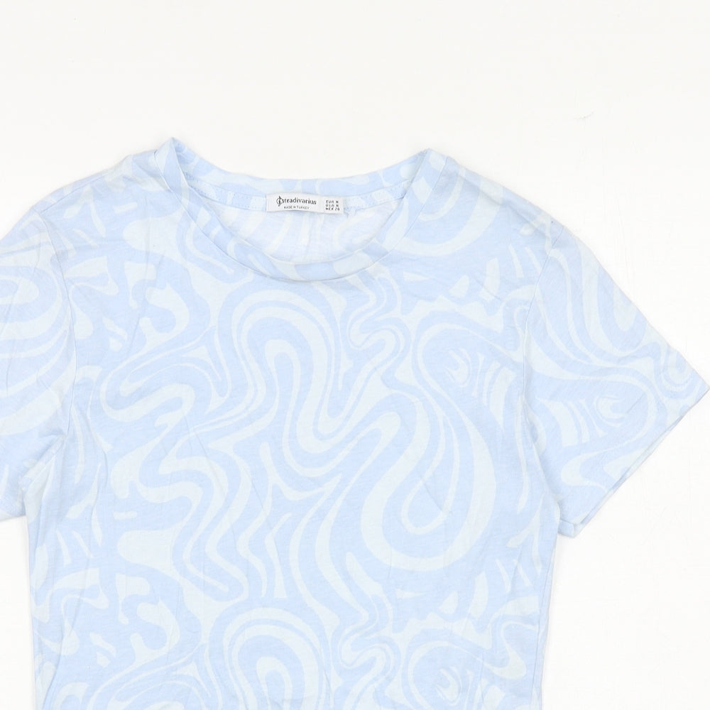 Womens UK Size M Stradivarius Blue Cropped T-Shirt