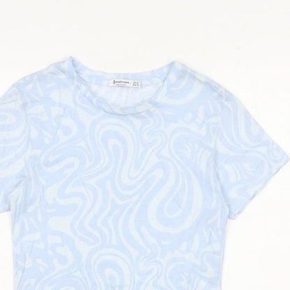 Womens UK Size M Stradivarius Blue Cropped T-Shirt
