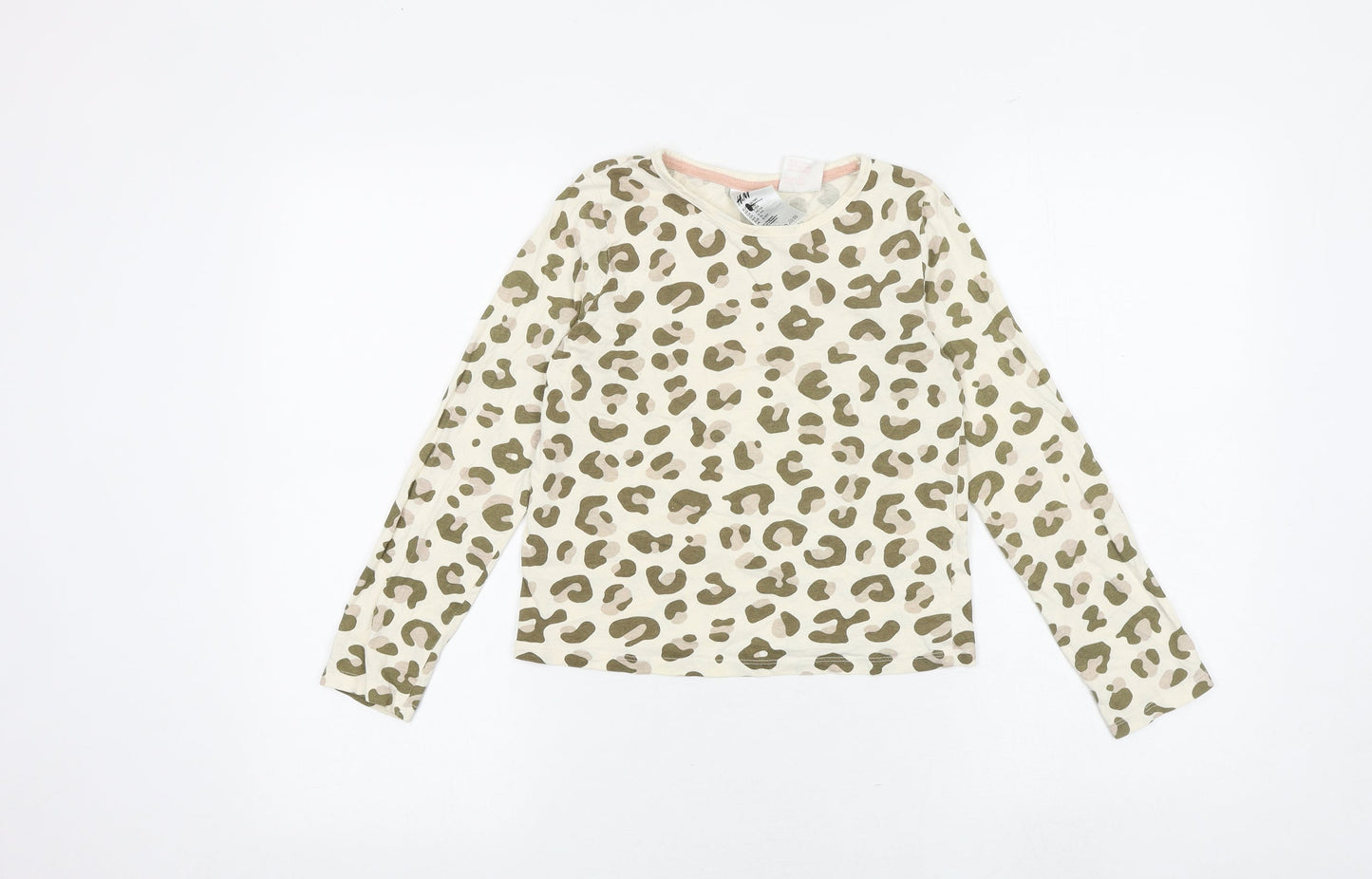 H&M Girls Multicoloured Animal Print 100% Cotton Basic T-Shirt Size 9-10 Years Round Neck Pullover - Leopard Print