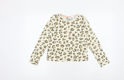H&M Girls Multicoloured Animal Print 100% Cotton Basic T-Shirt Size 9-10 Years Round Neck Pullover - Leopard Print