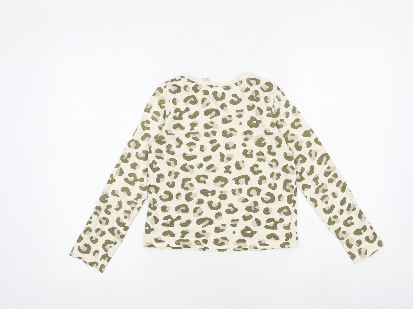 H&M Girls Multicoloured Animal Print 100% Cotton Basic T-Shirt Size 9-10 Years Round Neck Pullover - Leopard Print