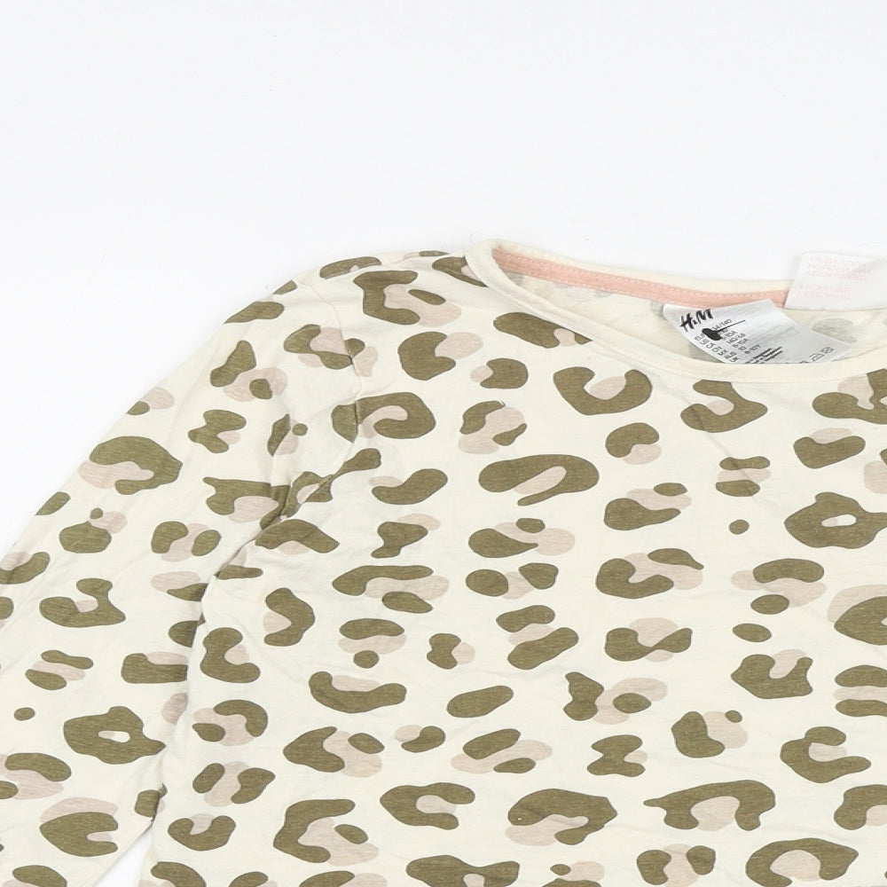 H&M Girls Multicoloured Animal Print 100% Cotton Basic T-Shirt Size 9-10 Years Round Neck Pullover - Leopard Print