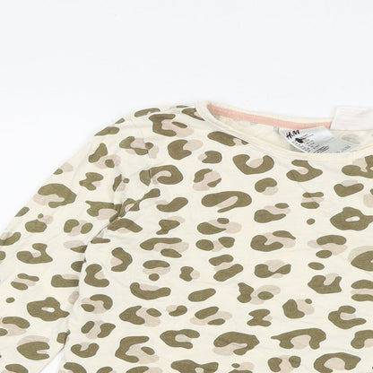 H&M Girls Multicoloured Animal Print 100% Cotton Basic T-Shirt Size 9-10 Years Round Neck Pullover - Leopard Print
