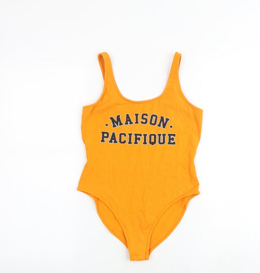 Topshop Womens Orange Cotton Bodysuit One-Piece Size 10 Snap - Maison Pacifique