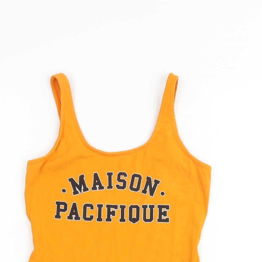 Topshop Womens Orange Cotton Bodysuit One-Piece Size 10 Snap - Maison Pacifique