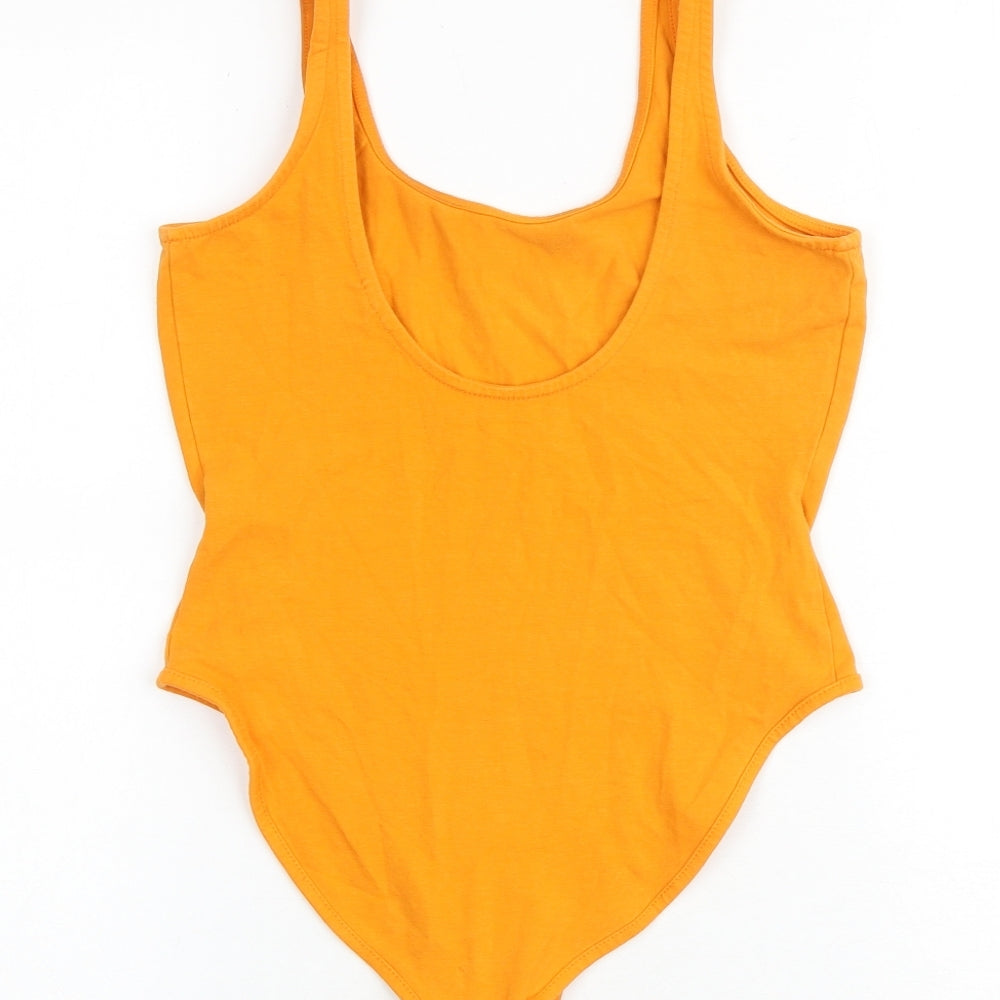 Topshop Womens Orange Cotton Bodysuit One-Piece Size 10 Snap - Maison Pacifique