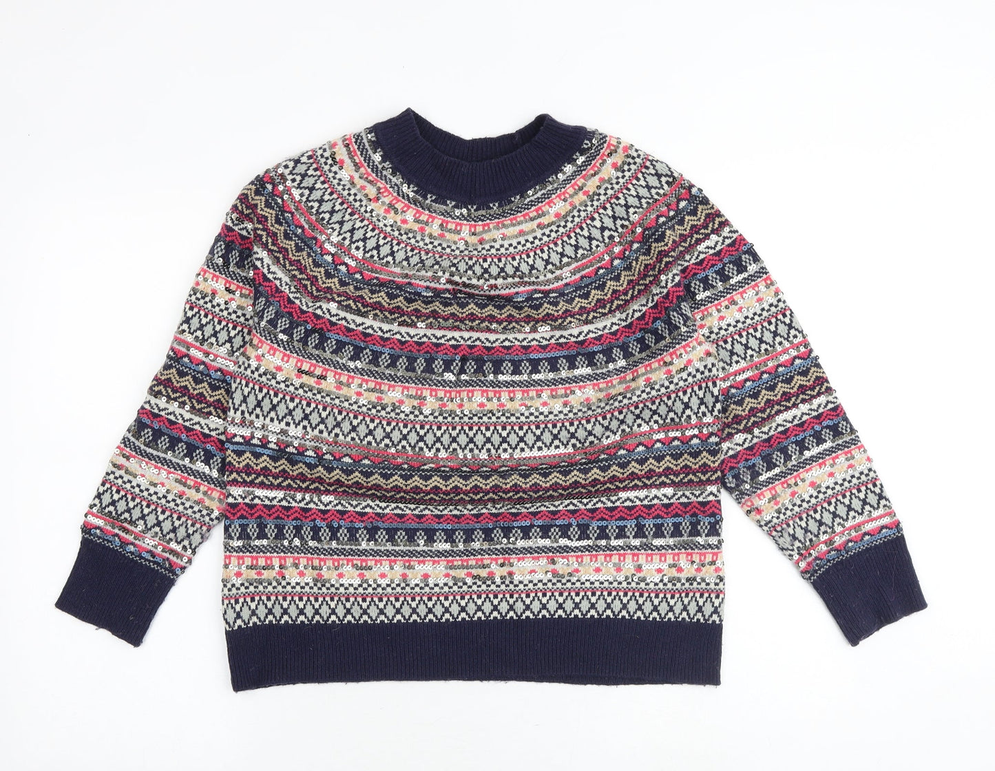 Gap Womens Multicoloured Round Neck Geometric Wool Pullover Jumper Size L