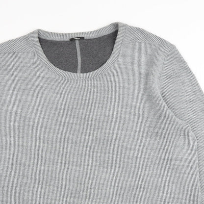 Denham Mens Grey Round Neck Cotton Pullover Jumper Size 2XL Long Sleeve