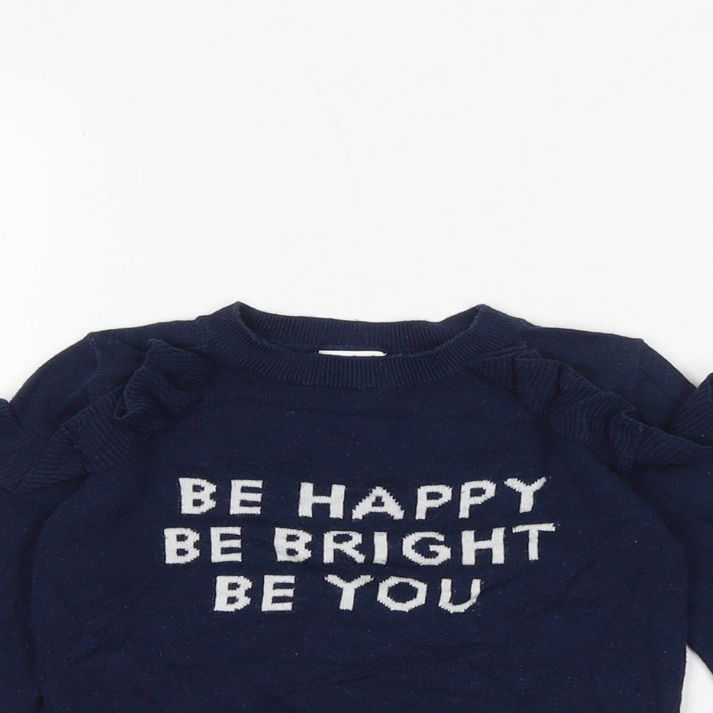 NEXT Girls Blue Round Neck Cotton Pullover Jumper Size 4 Years Pullover - Be Happy Be Bright Be You