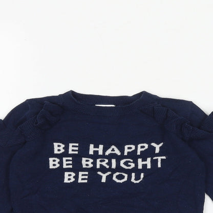 NEXT Girls Blue Round Neck Cotton Pullover Jumper Size 4 Years Pullover - Be Happy Be Bright Be You