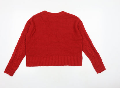 New Look Womens Red Round Neck Acrylic Pullover Jumper Size S