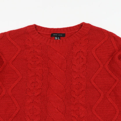 New Look Womens Red Round Neck Acrylic Pullover Jumper Size S