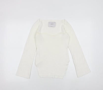 Reve Womens White Polyester Basic Blouse Size M Sweetheart - Ribbed