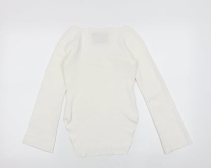 Reve Womens White Polyester Basic Blouse Size M Sweetheart - Ribbed