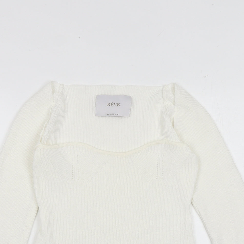 Reve Womens White Polyester Basic Blouse Size M Sweetheart - Ribbed