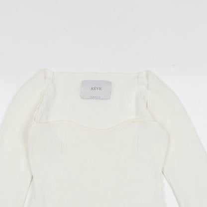 Reve Womens White Polyester Basic Blouse Size M Sweetheart - Ribbed