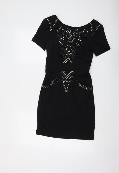 Miso Womens Black Viscose A-Line Size 8 Round Neck Zip