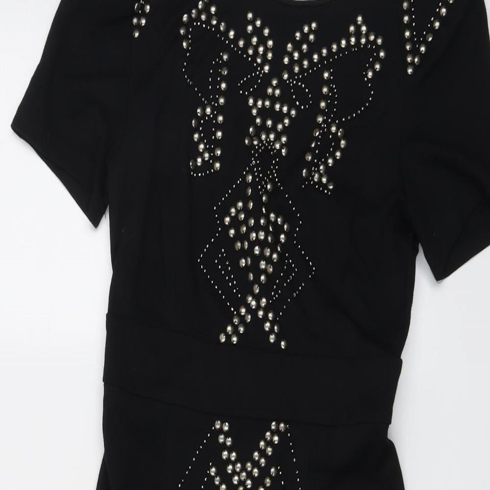 Miso Womens Black Viscose A-Line Size 8 Round Neck Zip
