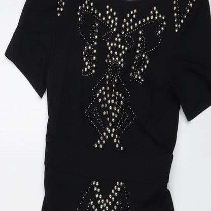 Miso Womens Black Viscose A-Line Size 8 Round Neck Zip