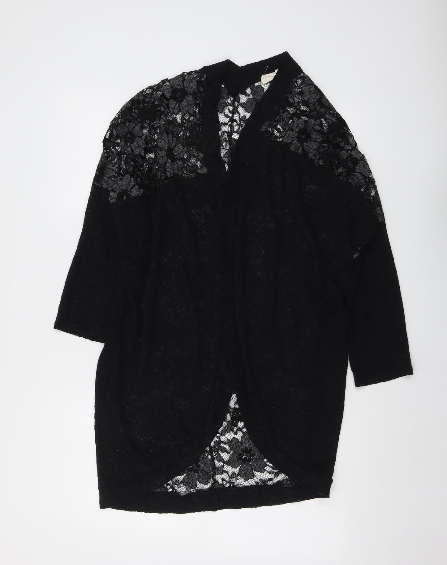 Paris and Needles Womens Black V-Neck Polyester Cardigan Jumper Size XS - Lace Overlay