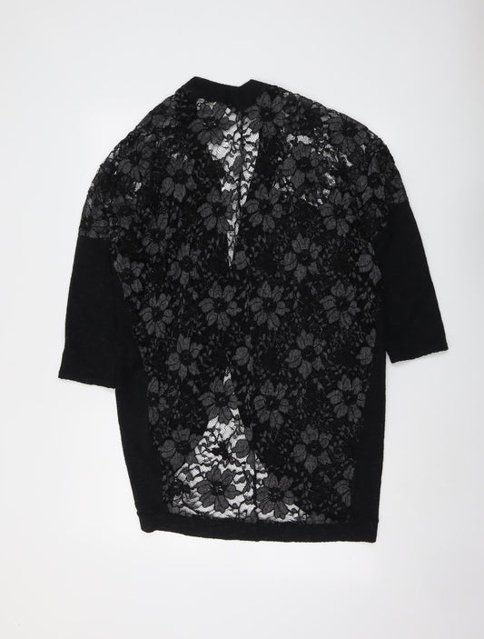 Paris and Needles Womens Black V-Neck Polyester Cardigan Jumper Size XS - Lace Overlay