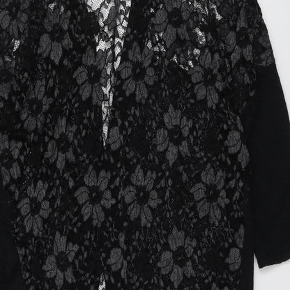 Paris and Needles Womens Black V-Neck Polyester Cardigan Jumper Size XS - Lace Overlay