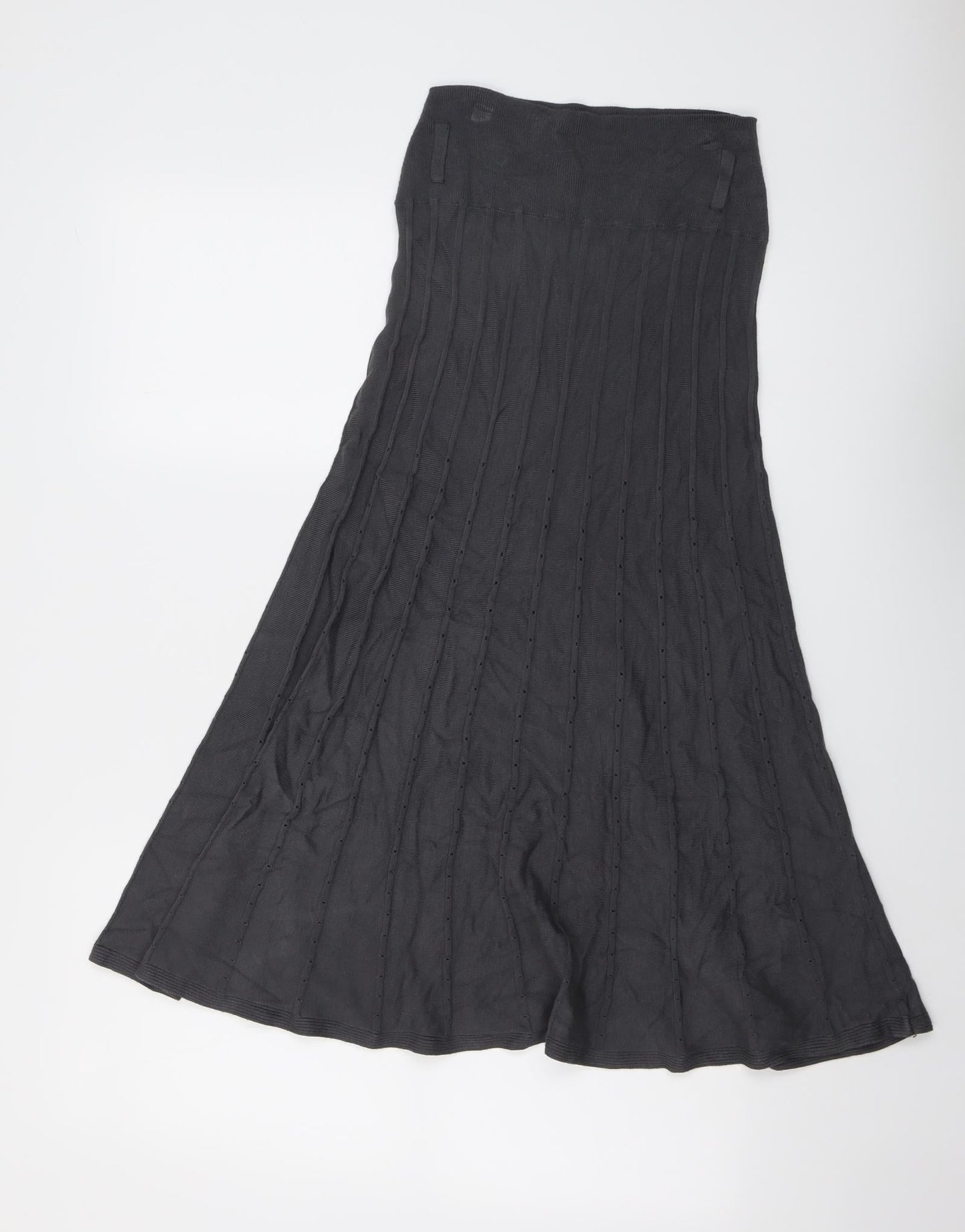 Marks and Spencer Womens Grey Striped Viscose Swing Skirt Size 10