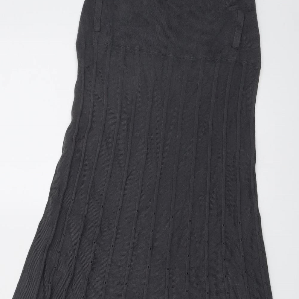 Marks and Spencer Womens Grey Striped Viscose Swing Skirt Size 10