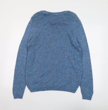 Stag and Hart Mens Blue Round Neck Acrylic Pullover Jumper Size M Long Sleeve