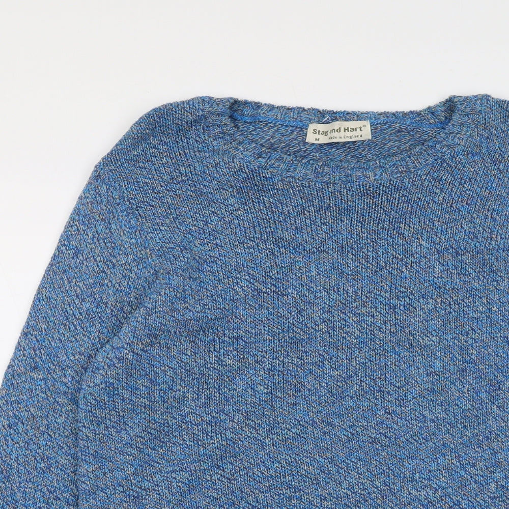 Stag and Hart Mens Blue Round Neck Acrylic Pullover Jumper Size M Long Sleeve