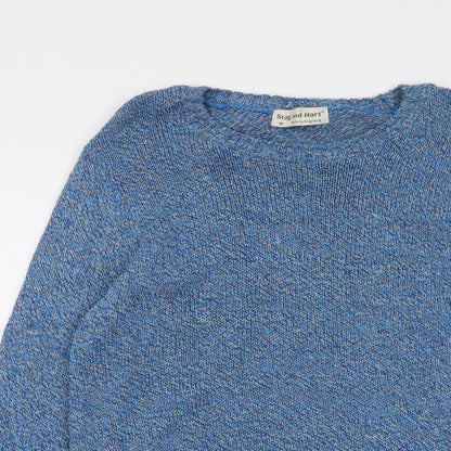 Stag and Hart Mens Blue Round Neck Acrylic Pullover Jumper Size M Long Sleeve